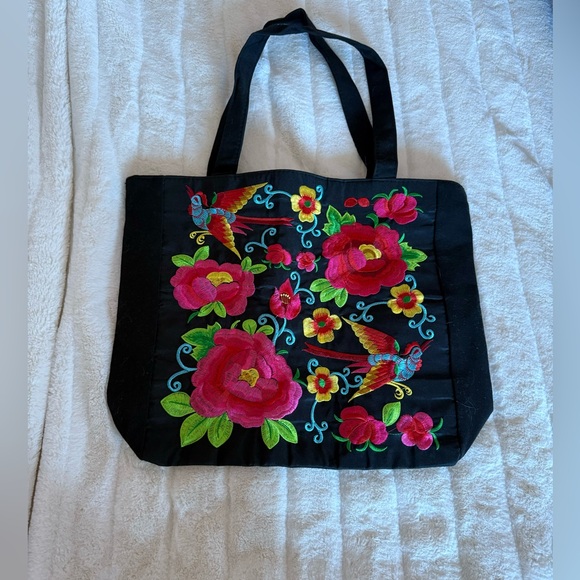 Fashion17 Handbags - Mexican Oaxaca Black Floral embroidered tote bag, brand new